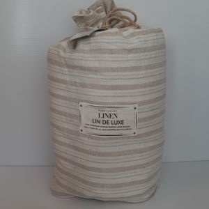 LinDeLuxe King Duvet Cover Set European Linen Vintage Washed Striped beige